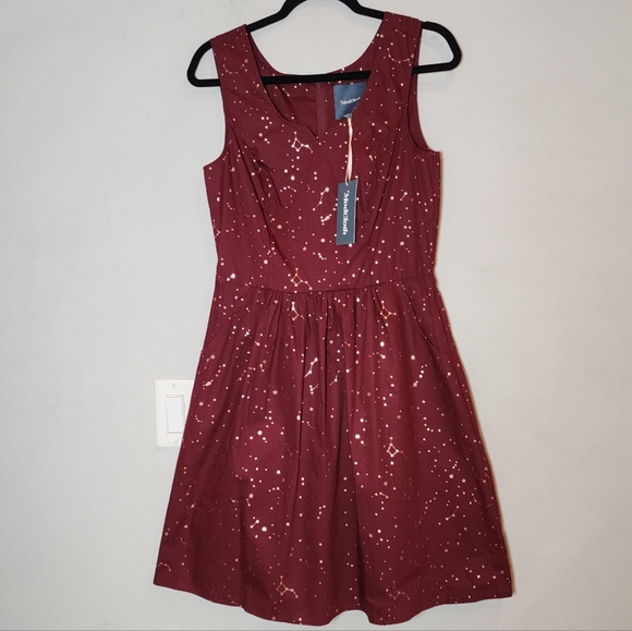 NWT ModCloth Gold Foil Maroon Solar System Constellation Sleeveless Dress 10 - Picture 16 of 16